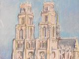 a painting of a large building with two towers