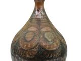 a brown and black vase on a white background