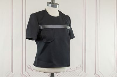 black t - shirt with black leather belt