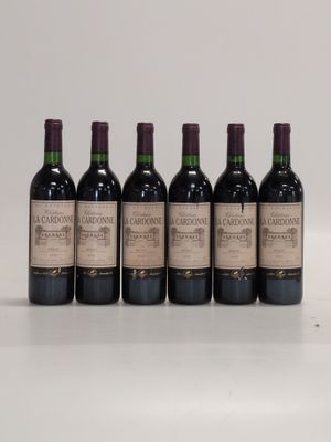 six bouteilles de vin sont alignées sur une surface blanche