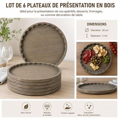 lot de 6 plataux de presentation en boiss - lot de 6 plataux de presentation en boiss