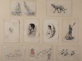des dessins représentant des personnes et des animaux dans diverses poses sur un mur