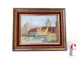 une image représentant un tableau d'une ville avec une fontaine en son centre