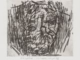 an image of a black and white drawing of a man ' s face