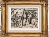 une image représentant un dessin d'une femme et d'un homme dans une cuisine