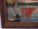 a painting of a man in a boat on the water