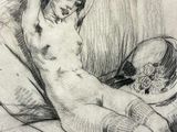a drawing of a nude woman laying on a couch