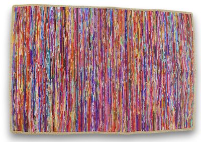 a multicolored rug with vertical stripes of varying colors