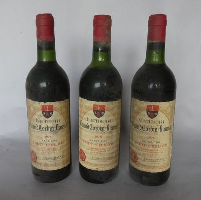3 bouteilles château GRAND CORBIN MANUEL Saint-Emilion 1975 …
