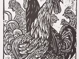 an image of a black and white drawing of a rooster
