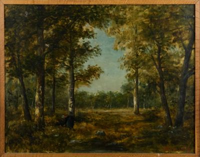 une image représentant un tableau représentant une scène boisée avec des arbres