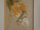 painting of a woman in a yellow dress with a red hat