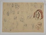 sketches of a woman ' s face and various other people ' s heads