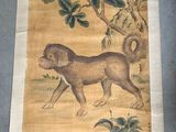 a picture of a painting of a monkey and a bird on a tree