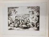 a black and white drawing of a group of people in the woods