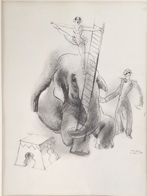 pencil drawing of a man on an elephant with a man on the back of an elephant