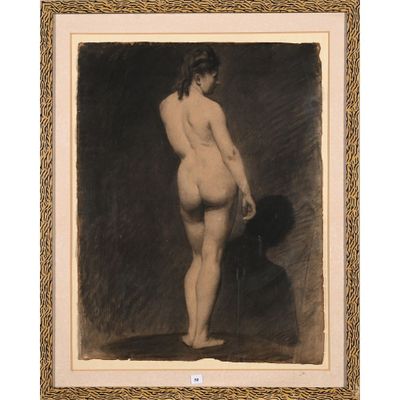 un dessin en noir et blanc représentant une femme nue coiffée d'un chapeau