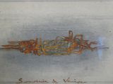 dessin représentant une œuvre d'art comportant une inscription et le dessin d'un couteau