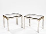 pair of chrome and glass side tables with glass tops
