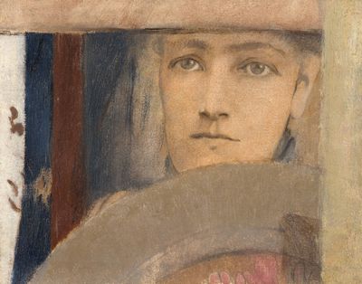 tableau représentant une femme coiffée d'un chapeau et tenant un drapeau américain