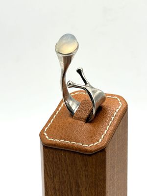 a wooden box with a ring on top of it