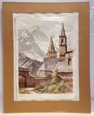 a picture of a picture of a castle in the mountains