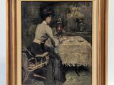 tableau représentant une femme assise à une table avec un enfant