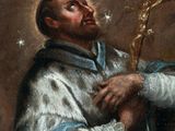 an image of a painting of a man holding a cross