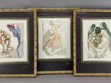 trois photos encadrées représentant une femme et un homme, sur lesquelles figurent des oiseaux