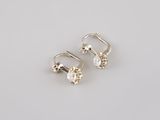 a pair of silver earrings with cubicles on a white background