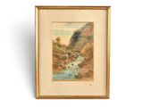 une image représentant un tableau d'un ruisseau de montagne dans un cadre doré