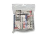 un sachet de dentifrice et des tubes de dentifrice sur fond blanc