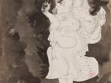 l'image d'un dessin représentant une femme en robe blanche