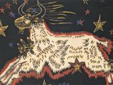 a picture of a painting of a goat with stars around it