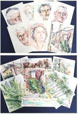 many pictures of a couple of people that are on the cards