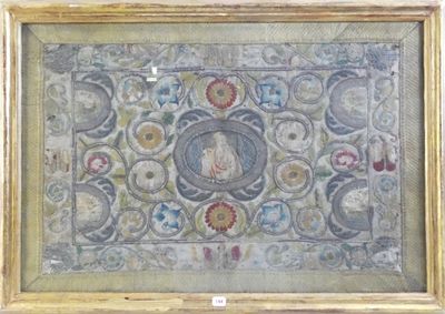 une image représentant un tableau où l'on voit une femme dans un cercle, entourée de fleurs