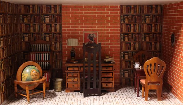 Diorama. Composition miniature, dans une vitrine en bois, vitre e...