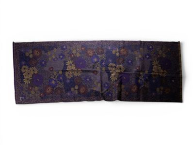 an image of a purple and blue scarf with flowers on it