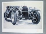 dessin représentant une vieille voiture en noir et blanc