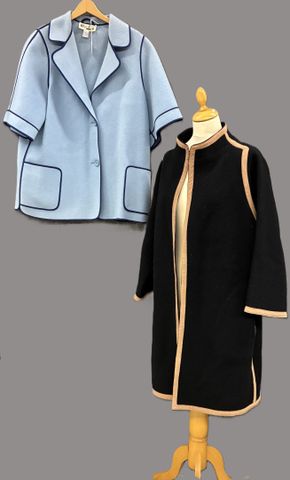 BLEU DESIGN PARIS - Manteau en lainage noir et surpiqure beige. J...