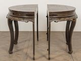 pair of french louis xv style side tables with marble tops