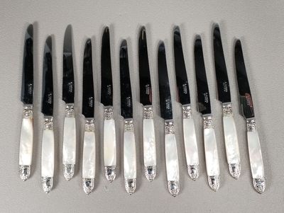 six couteaux sont alignés sur une table