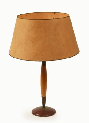 an image of a table lamp with a brown shade on it