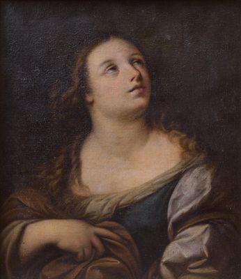 an image of a painting of a woman in a brown dress