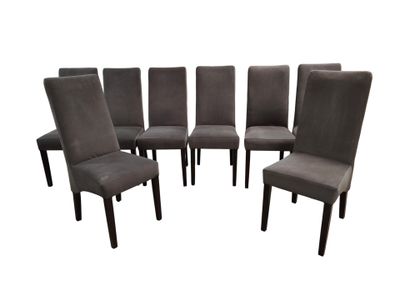 set of six grey velvet dining chairs