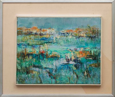 a painting that is hanging on the wall by the wall