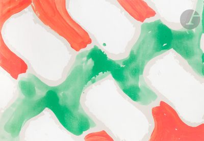 a close up of a painting with green and red paint