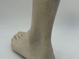 a close up of a sculpture of a foot on a white surface
