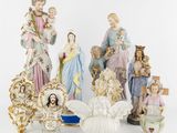 group of porcelain figurines of the nativity of jesus and other figures