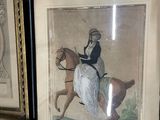 a picture of a woman riding a horse in a room
